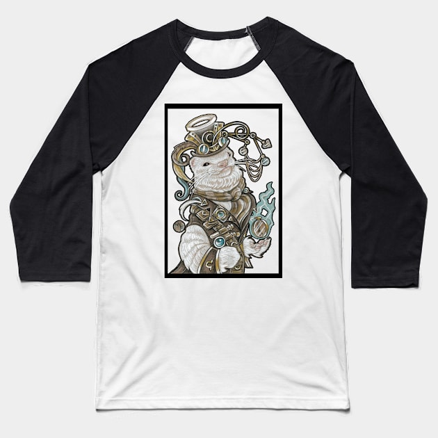 Steampunk Angel Ferret - Black Outline Baseball T-Shirt by Nat Ewert Art